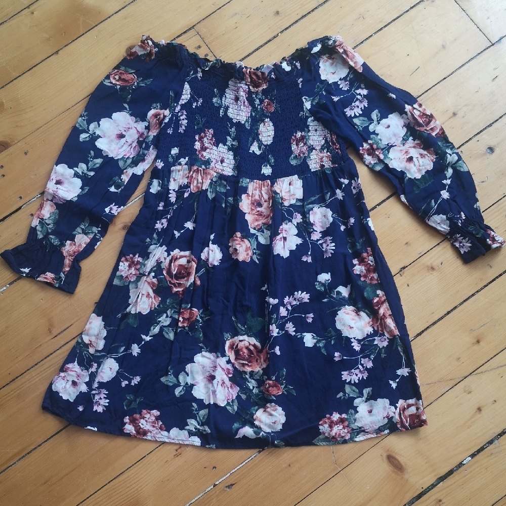 Xhilaration Navy Floral Off-shoulder Dress, M